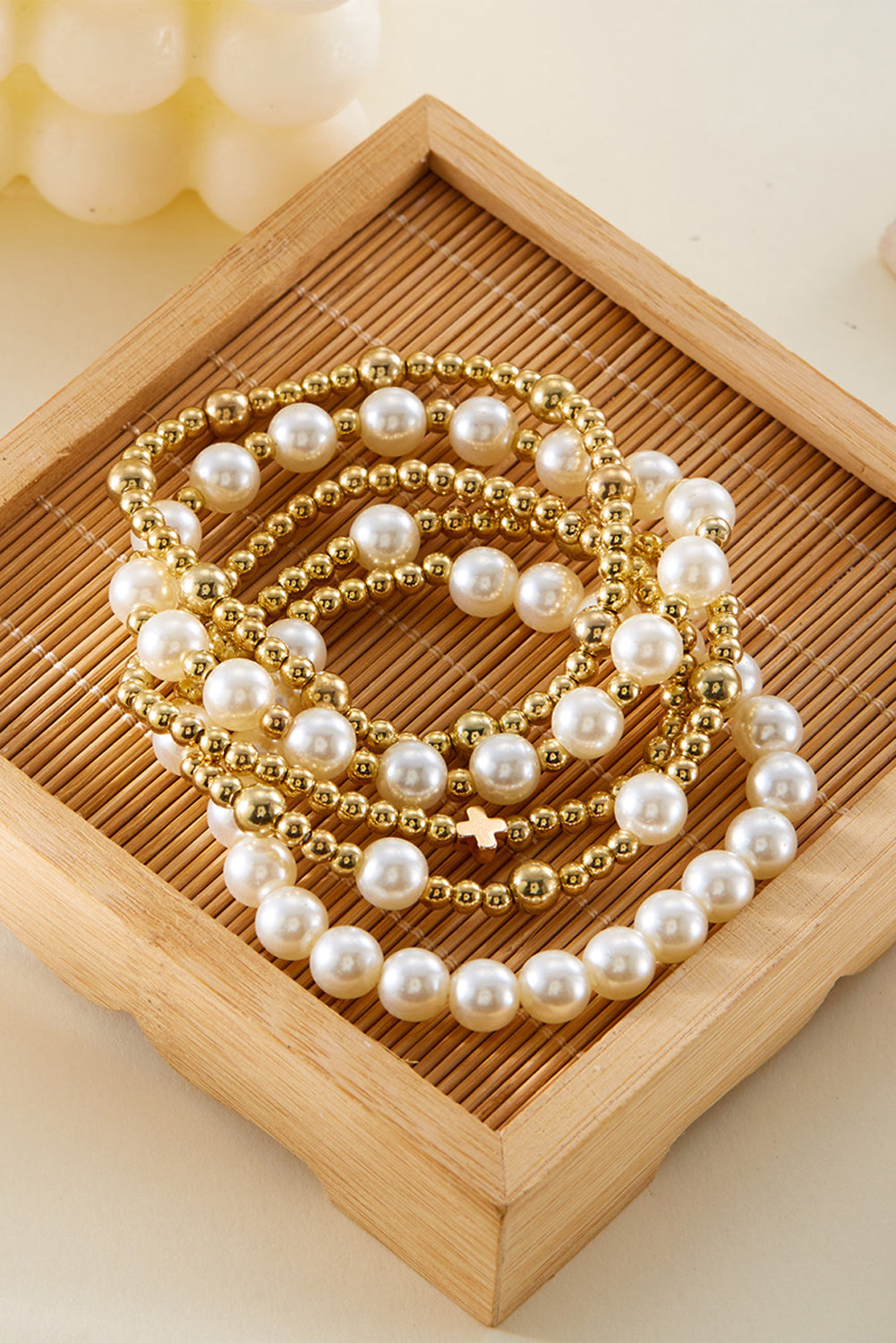 Gold Cross Pearls Decor Multi Layer Bracelets