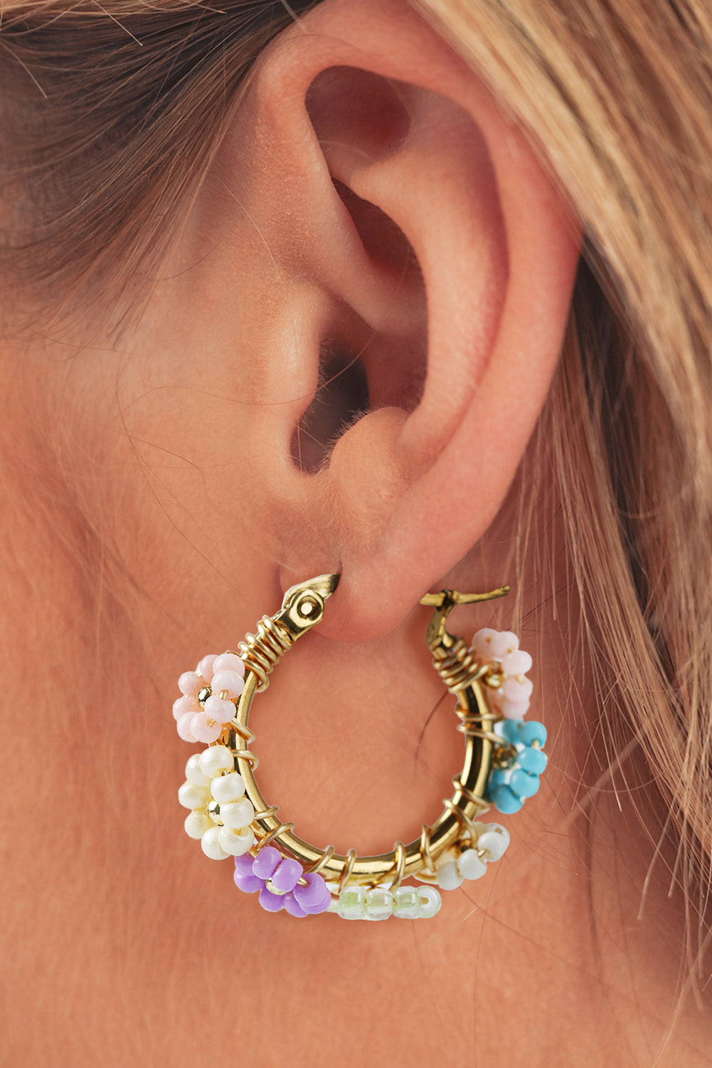 Gold Beaded Flower Hoop Earrings - Get it from Bo