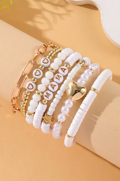 White MAMA Heart Pearl Layer Bracelet