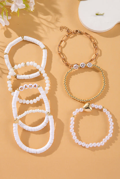 White MAMA Heart Pearl Layer Bracelet