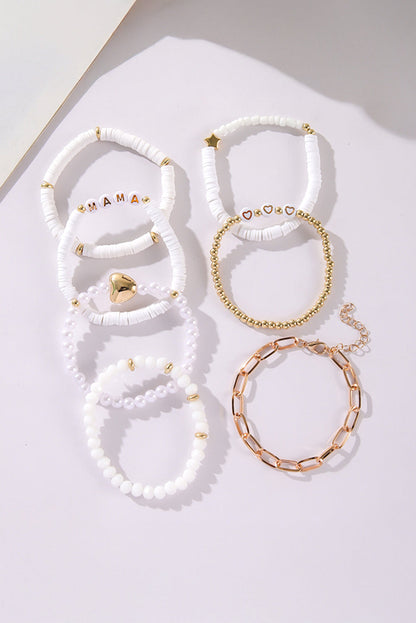 White MAMA Heart Pearl Layer Bracelet