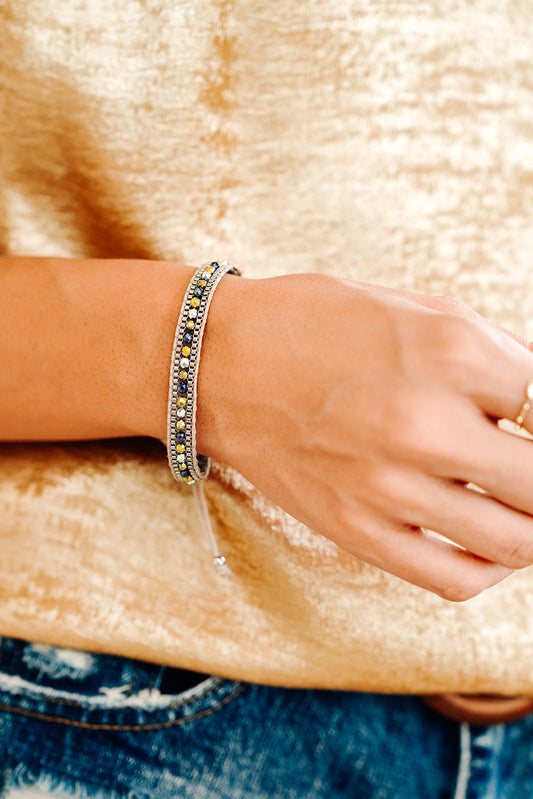 Adjustable Draw-cord Crystal Beading Bracelet Threaded Pear