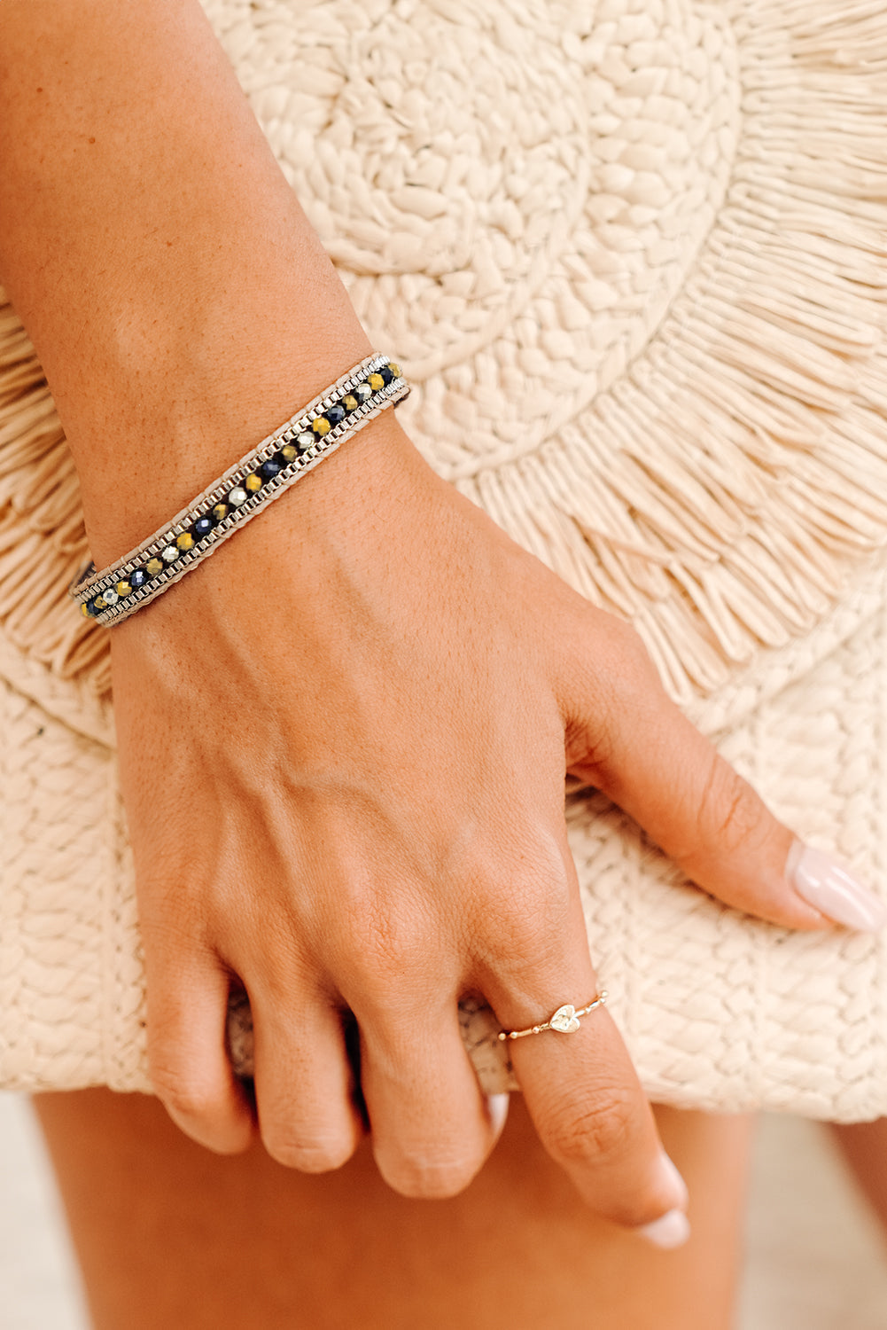 Adjustable Draw-cord Crystal Beading Bracelet Threaded Pear