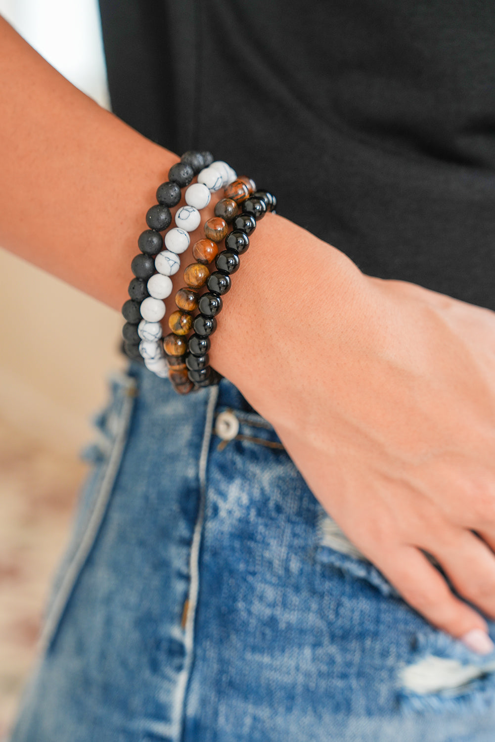 Black Retro Beaded Crystal 4pcs Bracelet Set - Get it from Bo