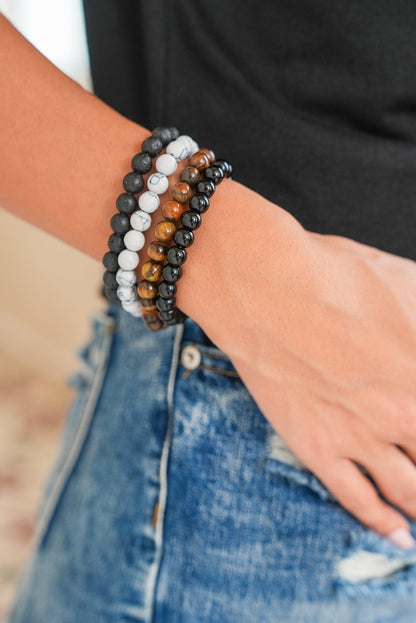 Black Retro Beaded Crystal 4pcs Bracelet Set