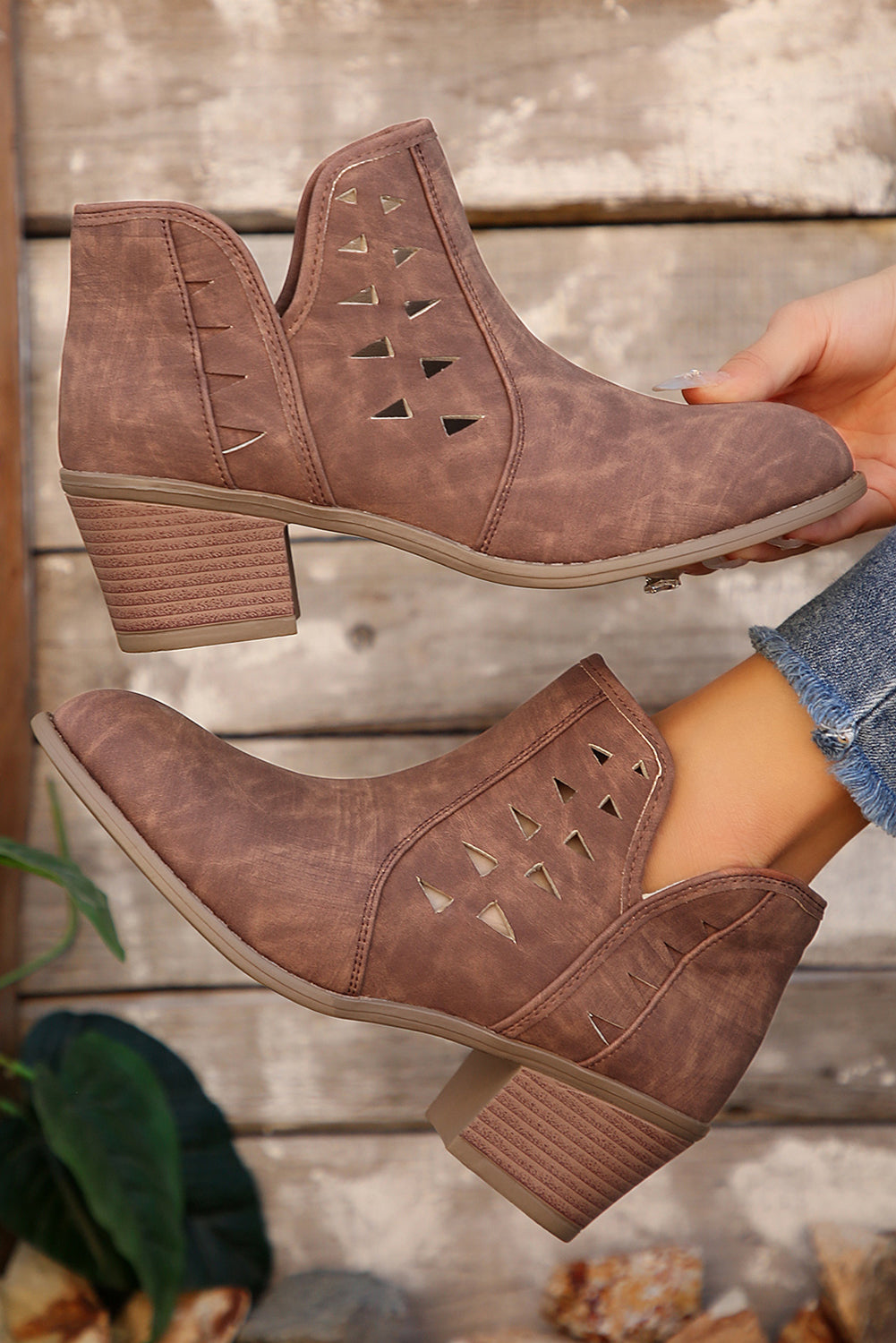 Quinn Cut Out Suede Ankle Boots Threaded Pear
