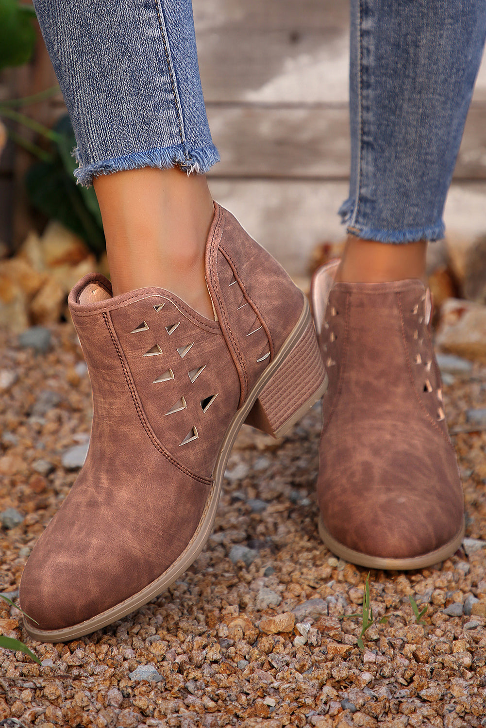 Quinn Cut Out Suede Ankle Boots Threaded Pear