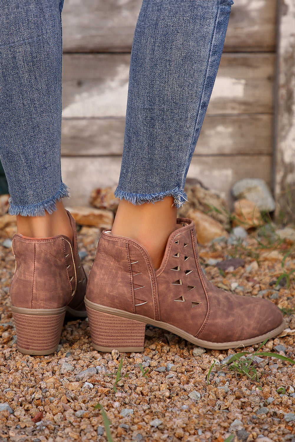 Quinn Cut Out Suede Ankle Boots Threaded Pear