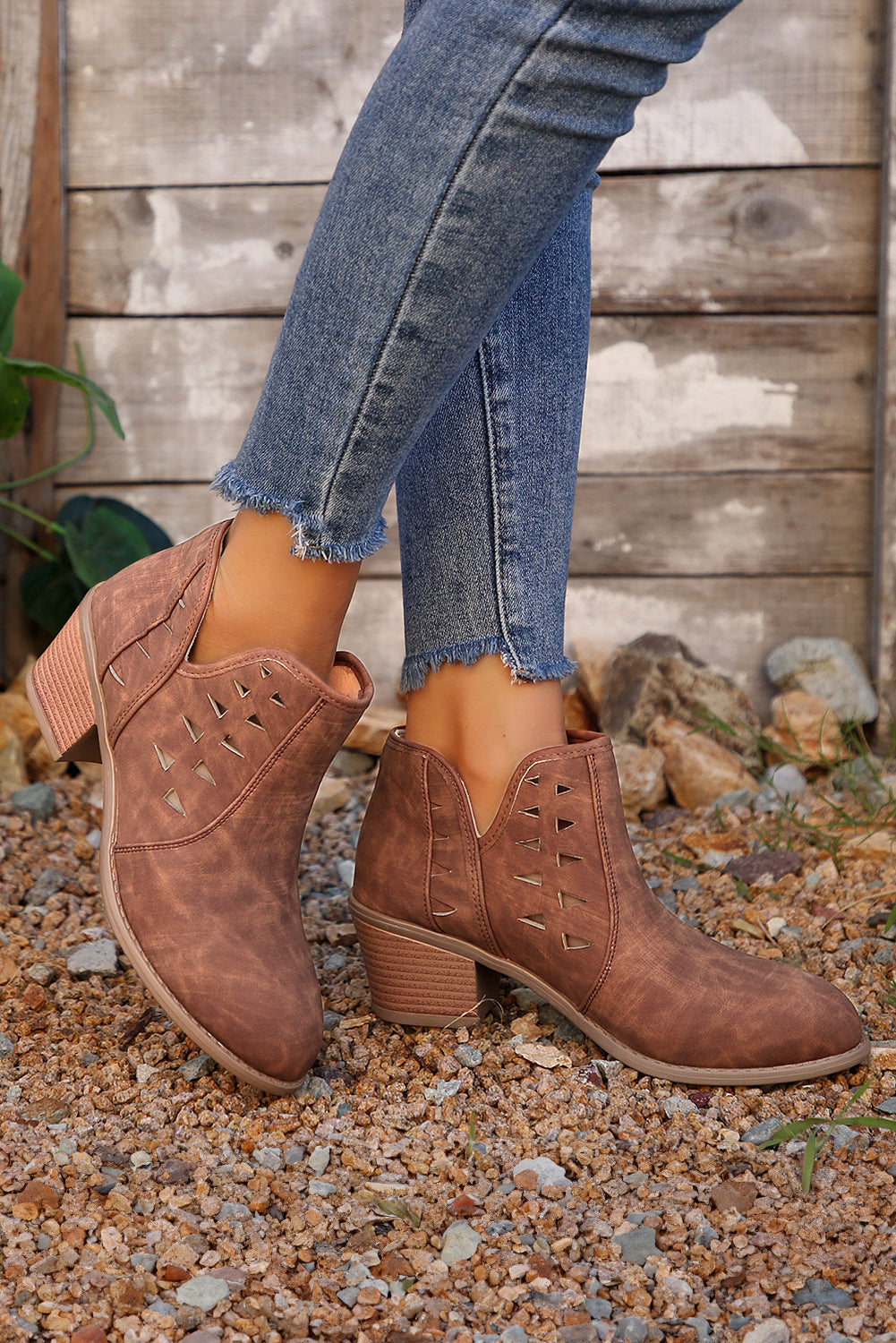 Quinn Cut Out Suede Ankle Boots Threaded Pear