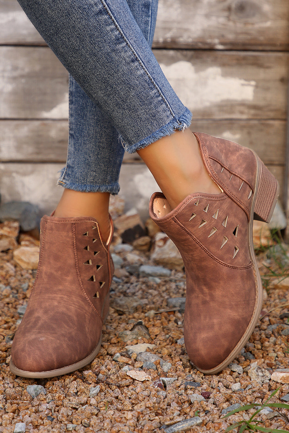 Quinn Cut Out Suede Ankle Boots Threaded Pear