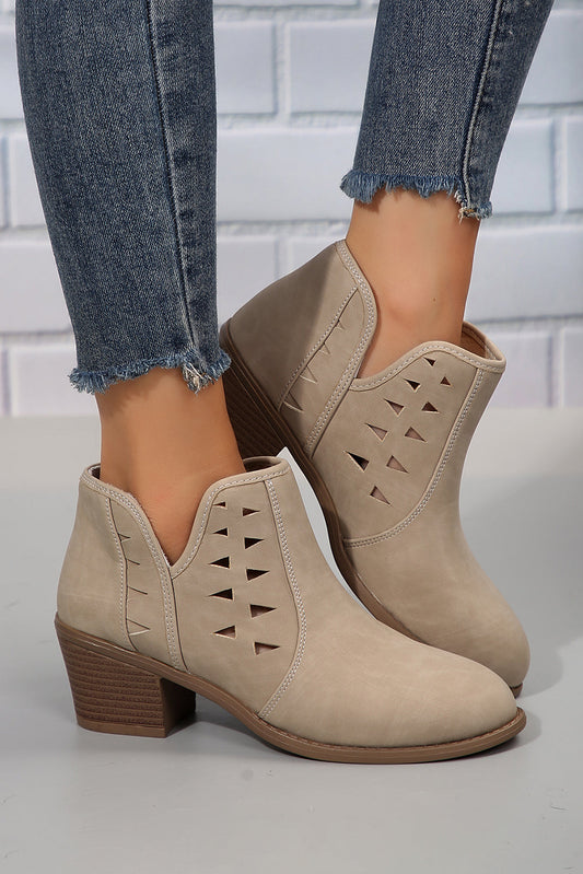 Quinn Cut Out Suede Ankle Boots Threaded Pear