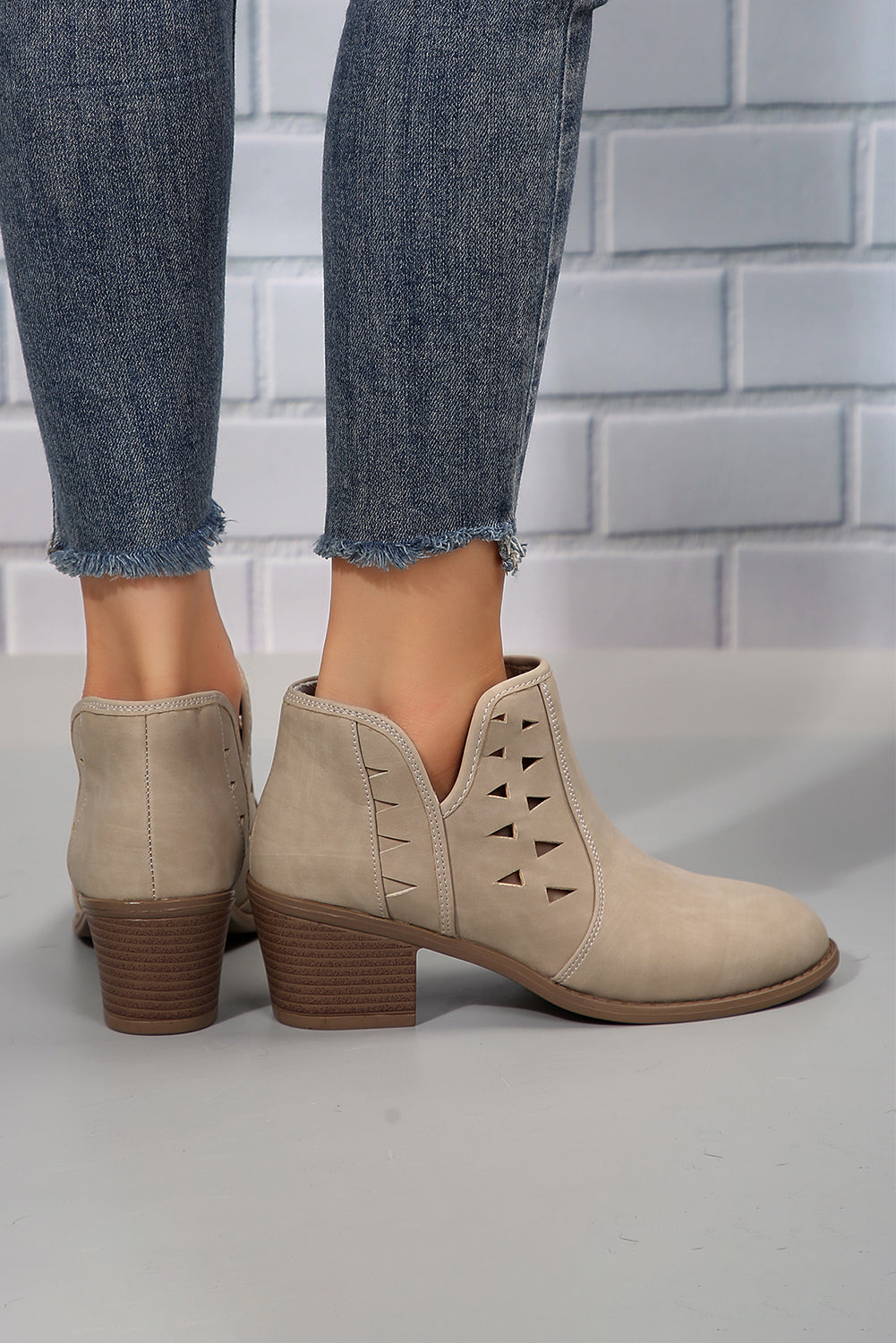 Quinn Cut Out Suede Ankle Boots Threaded Pear