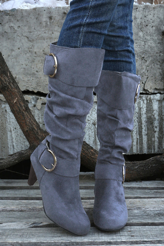 Kennedy Dual Buckle Strap Side Zip Boots Threaded Pear