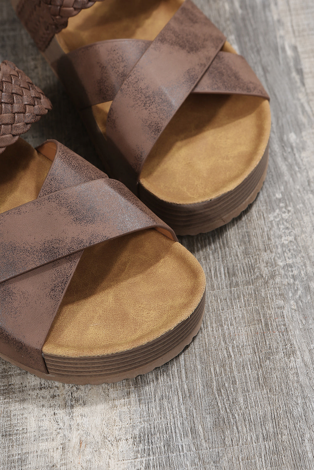 Braided Detail Criss Cross Platform Slippers Threaded Pear