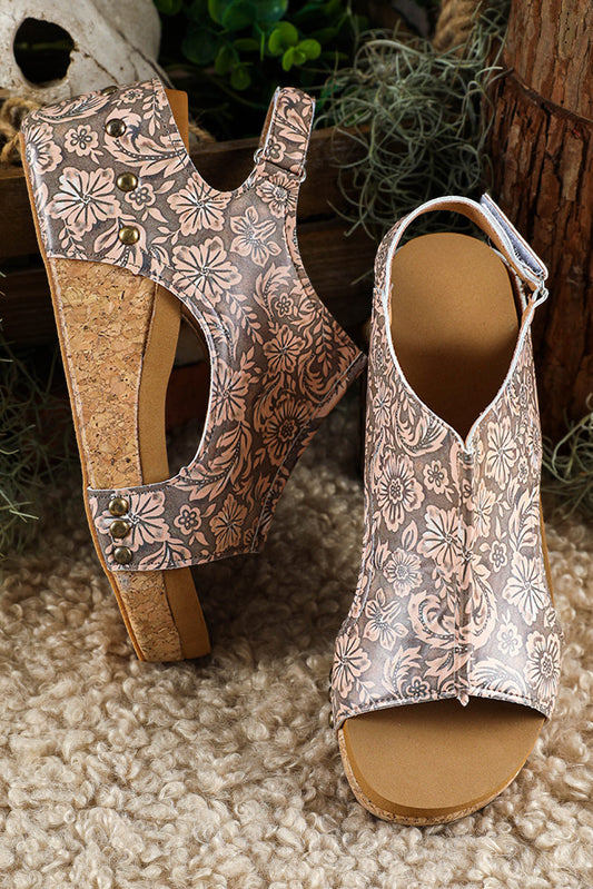 Vintage Floral Hollowed Platform Sandals Threaded Pear