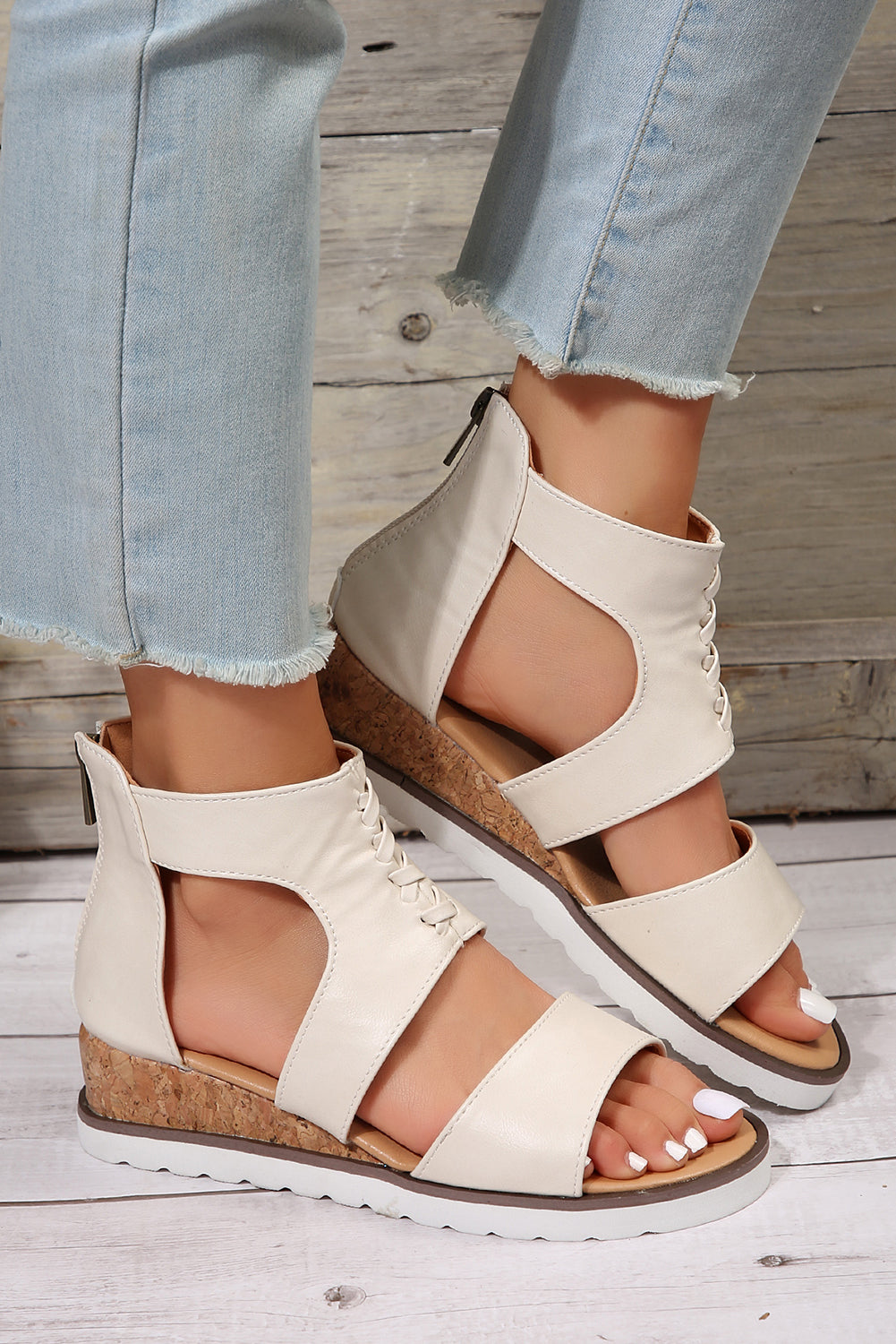 Nora Crisscross Hollowed Gladiator Sandals Threaded Pear