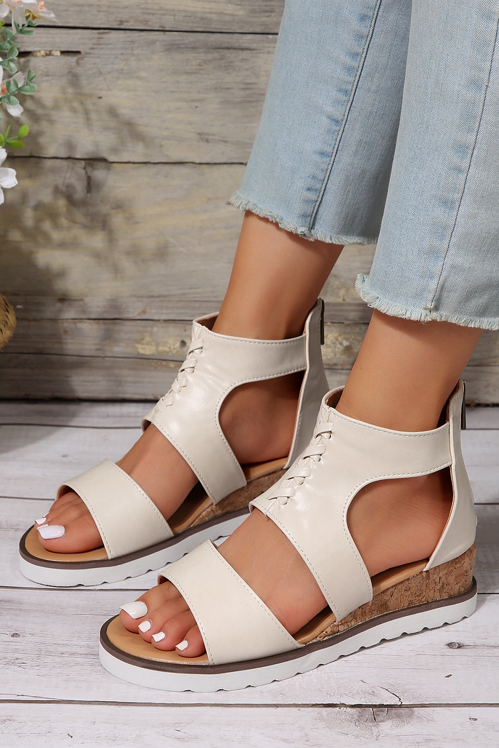 Nora Crisscross Hollowed Gladiator Sandals Threaded Pear