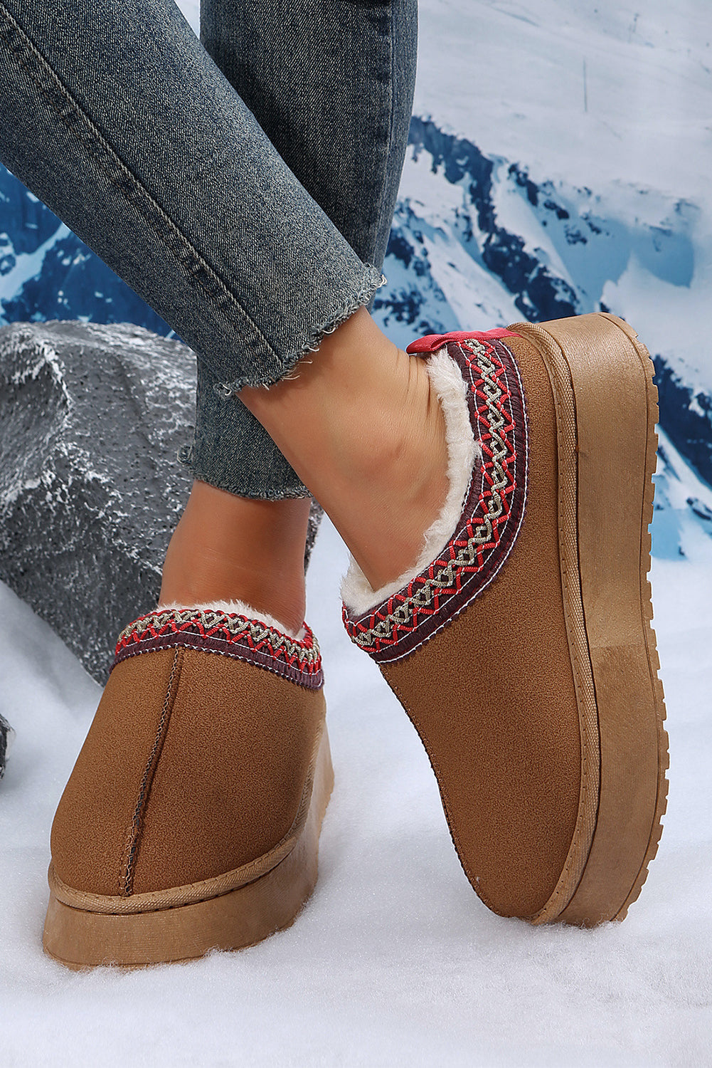 Jade Suede Plush Lined Snow Boots Threaded Pear