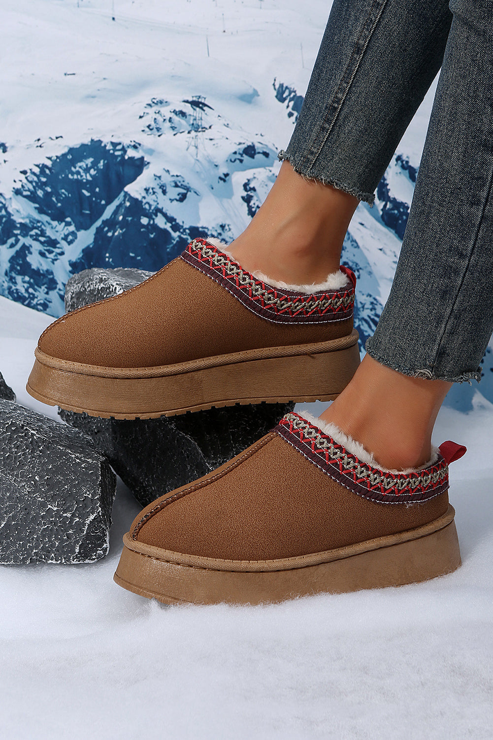 Jade Suede Plush Lined Snow Boots Threaded Pear