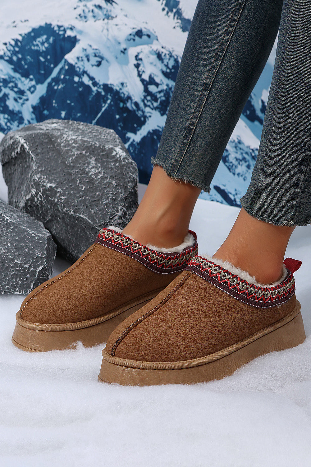Jade Suede Plush Lined Snow Boots Threaded Pear