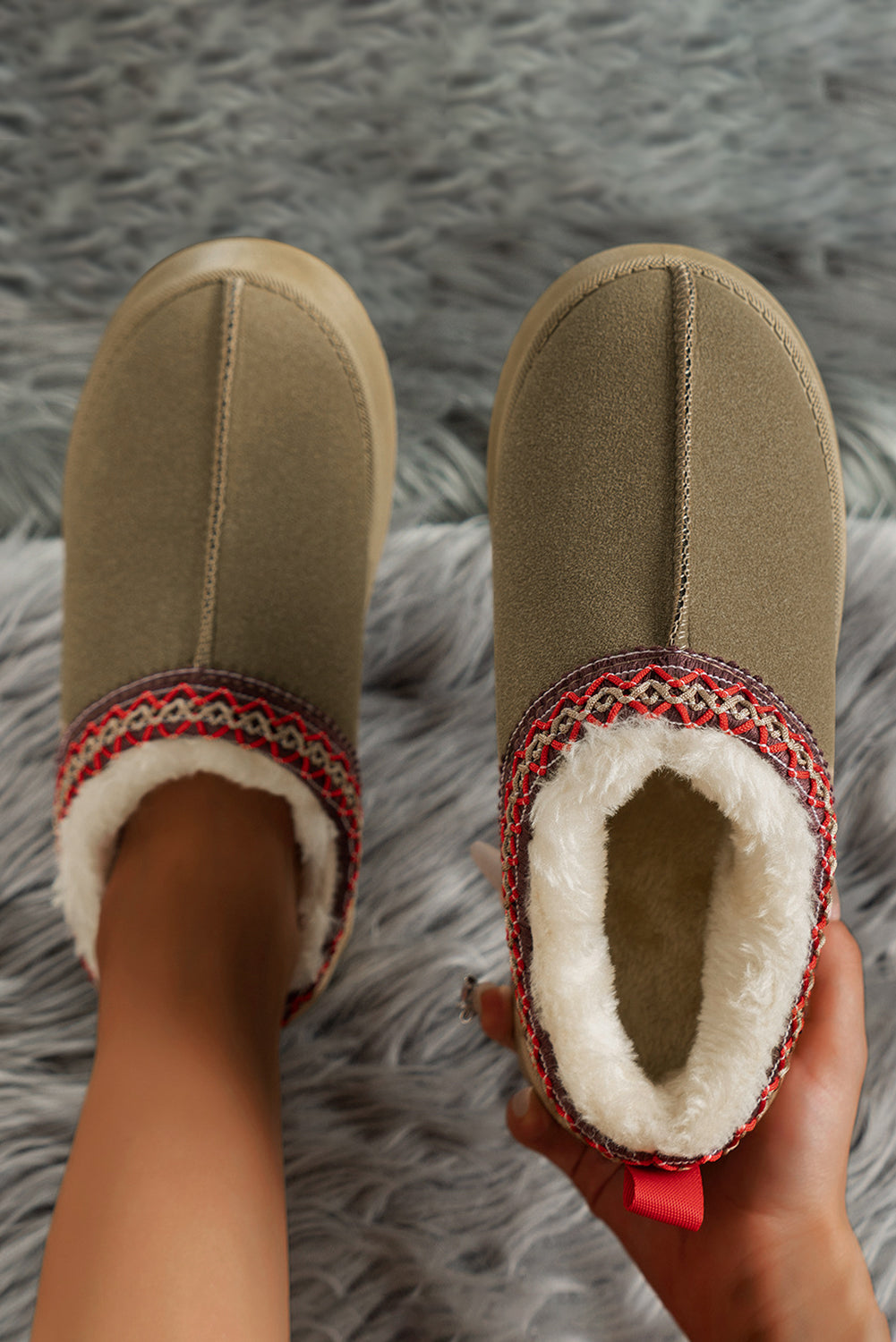 Jade Suede Plush Lined Snow Boots Threaded Pear