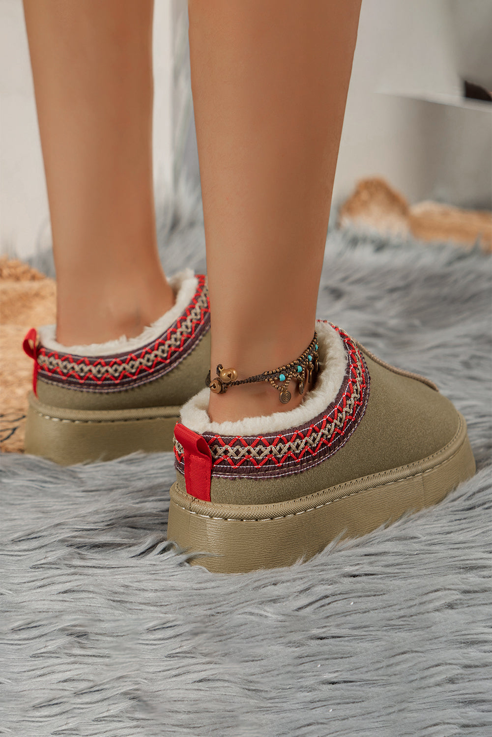 Jade Suede Plush Lined Snow Boots Threaded Pear