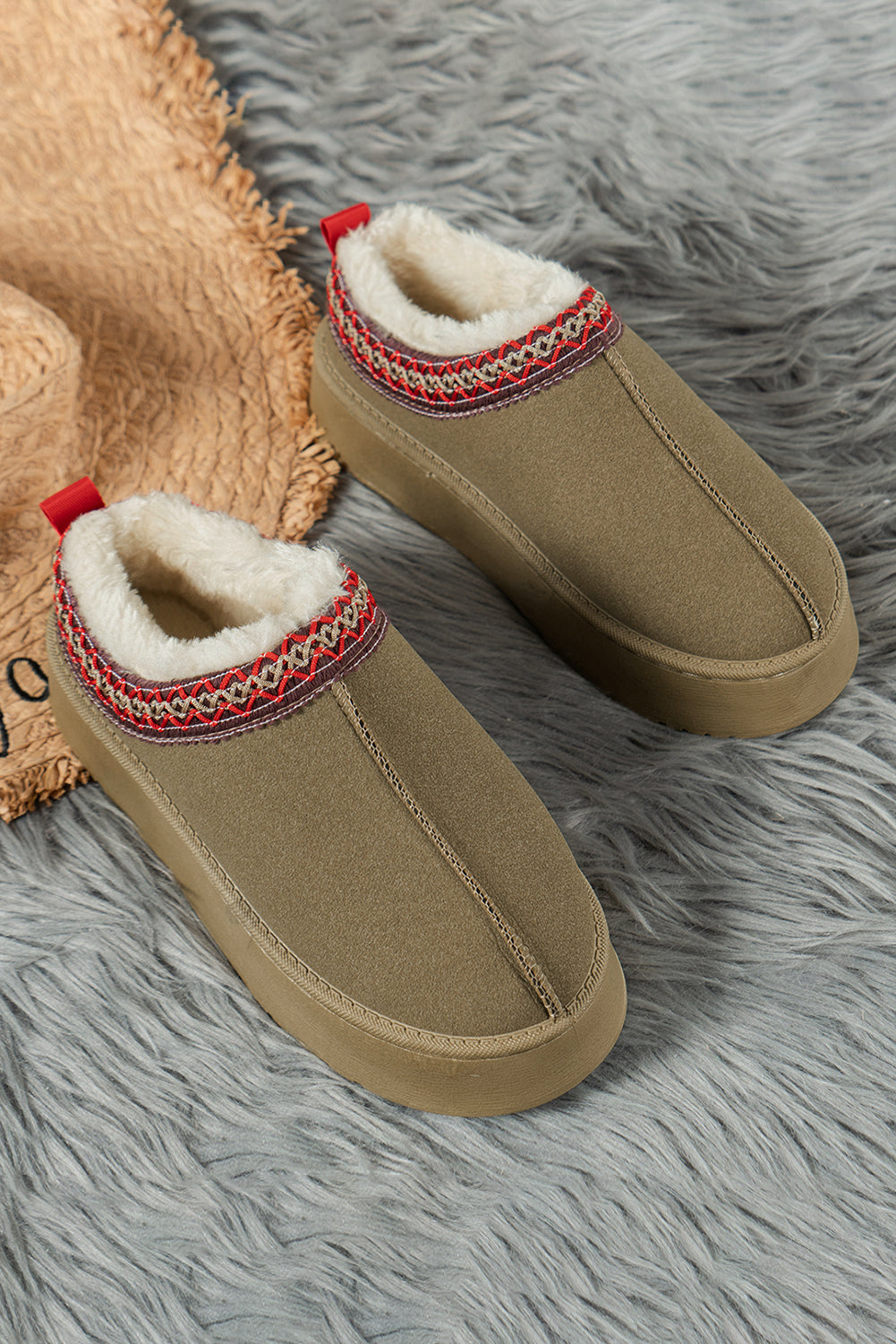 Jade Suede Plush Lined Snow Boots Threaded Pear