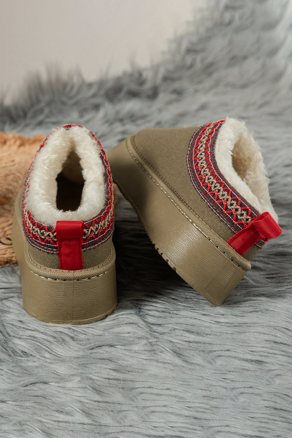 Jade Suede Plush Lined Snow Boots Threaded Pear