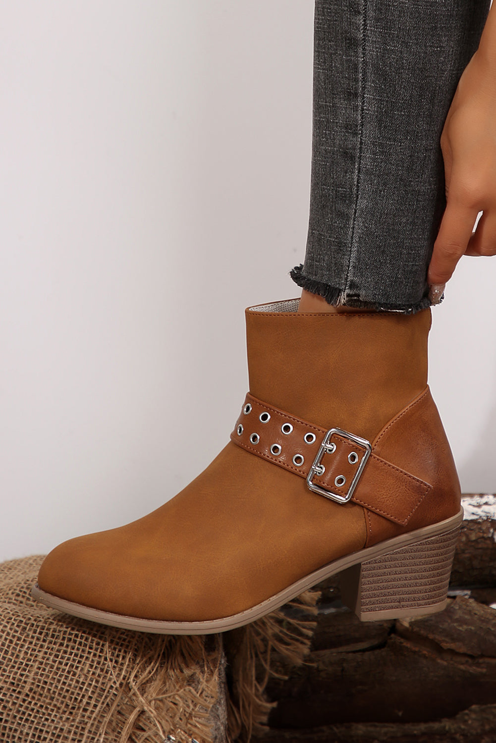 Eyelet Buckled Ankle Boots - Get it from Bo