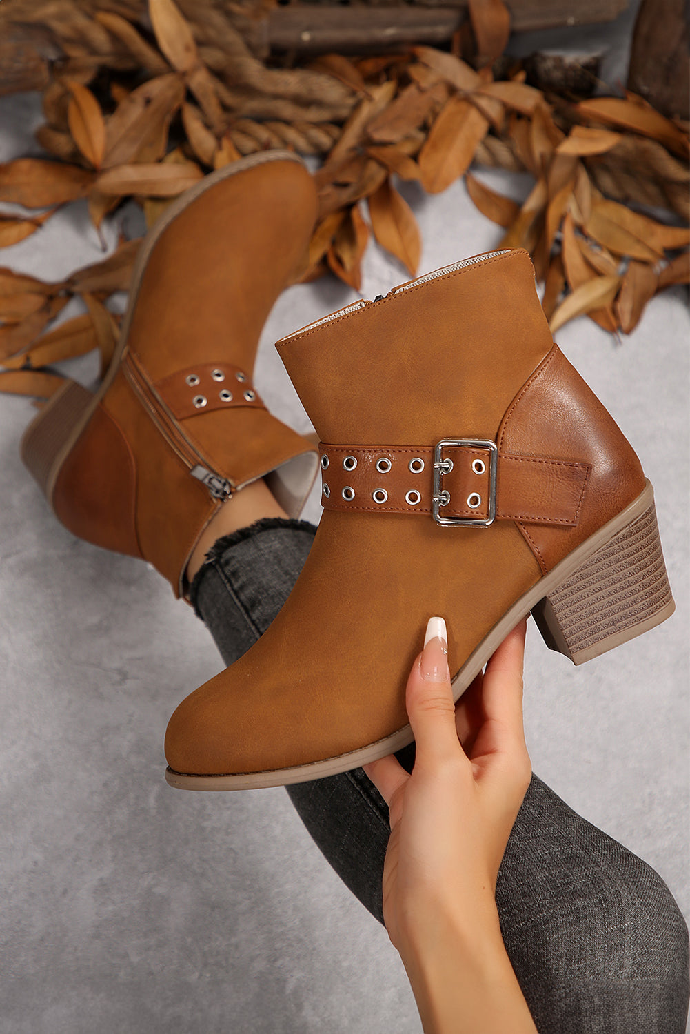 Eyelet Buckled Ankle Boots - Get it from Bo