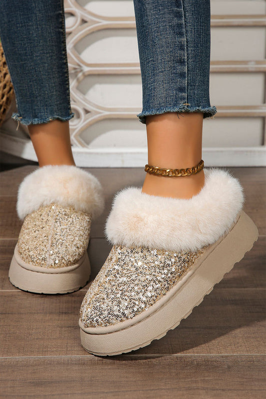 Lucia Sequin Thick Sole Snow Boots Threaded Pear
