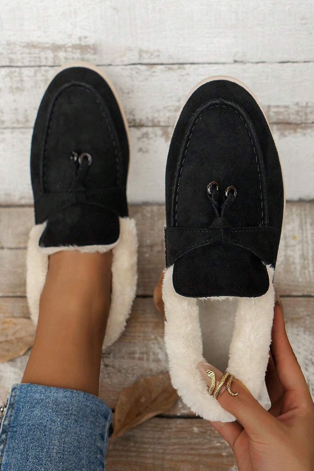 Nyla Furry Lined Slippers Threaded Pear