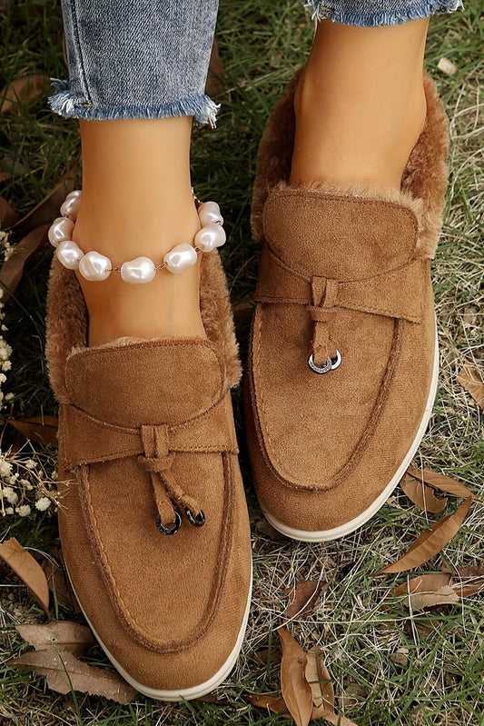 Nyla Furry Lined Slippers Threaded Pear