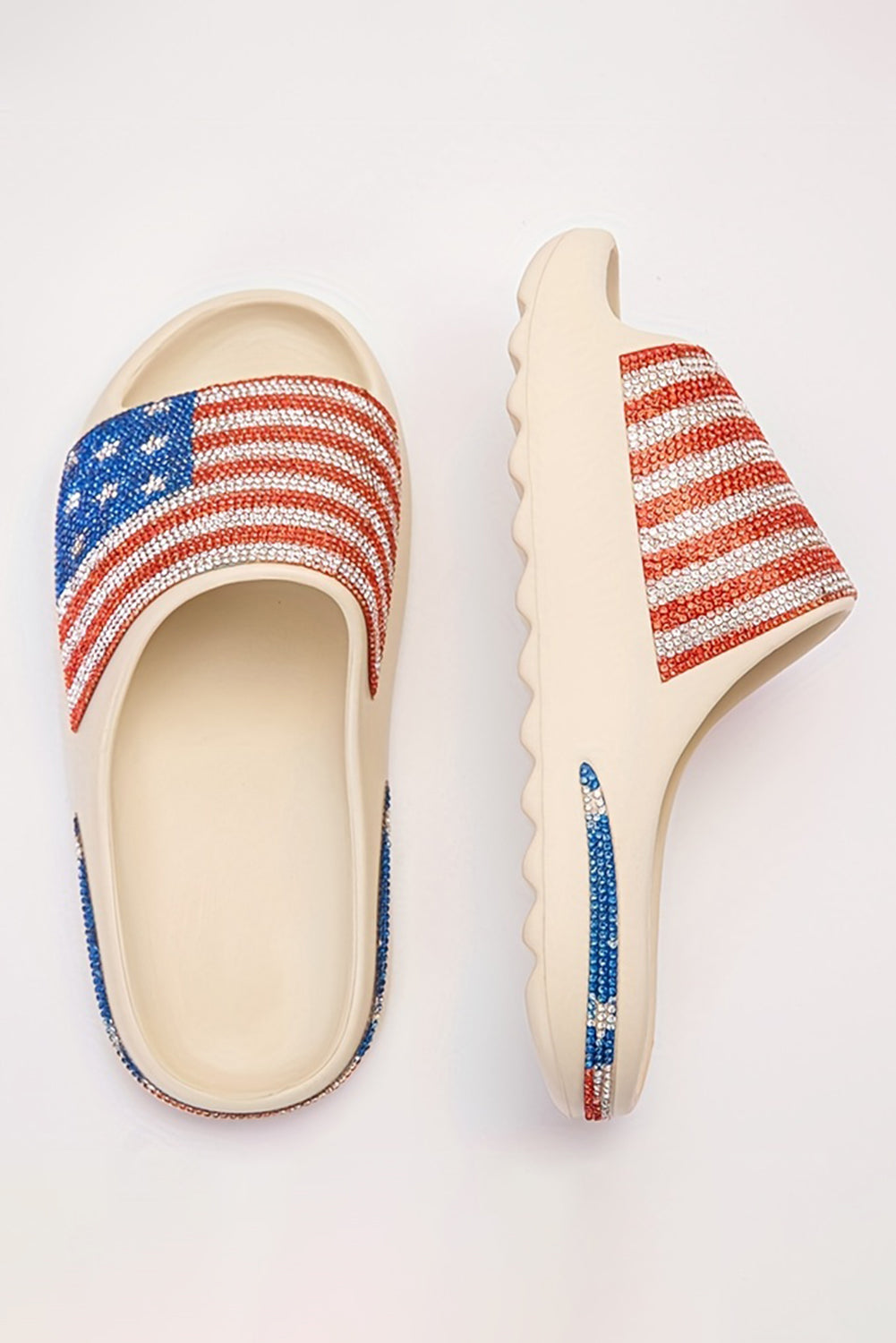 Rhinestone American Flag Thick Sole Slippers