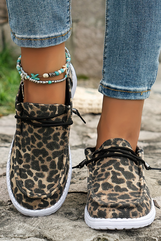 Kira  Lace-up Decor Leopard Canvas Shoes Threaded Pear