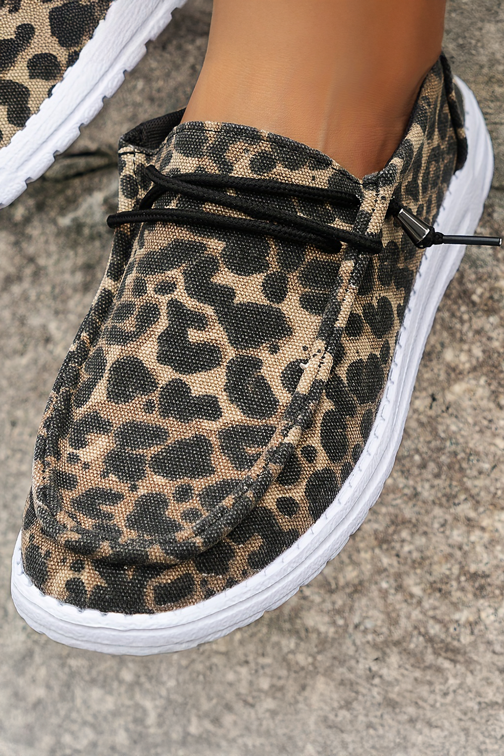 Kira  Lace-up Decor Leopard Canvas Shoes Threaded Pear
