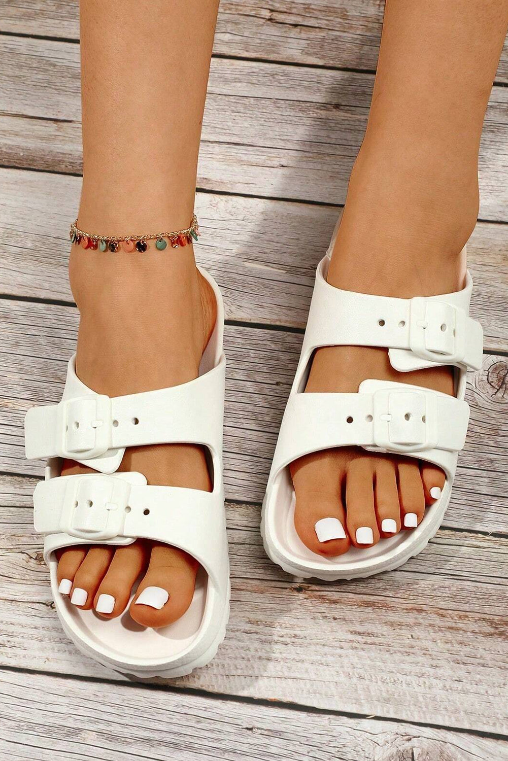 Double-buckle EVA Slippers Threaded Pear