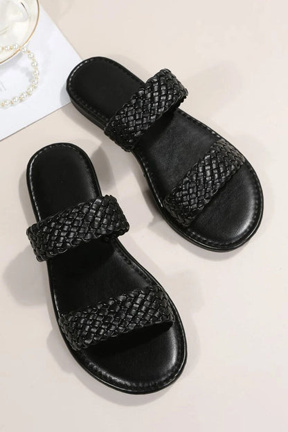 Braided Double Band Leathered Flat Slippers