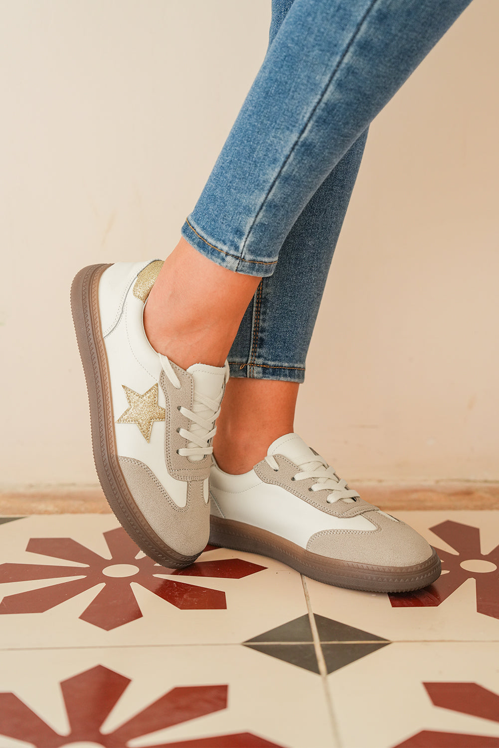 Avani Shimmer Star Patch Lace up Retro Flattie