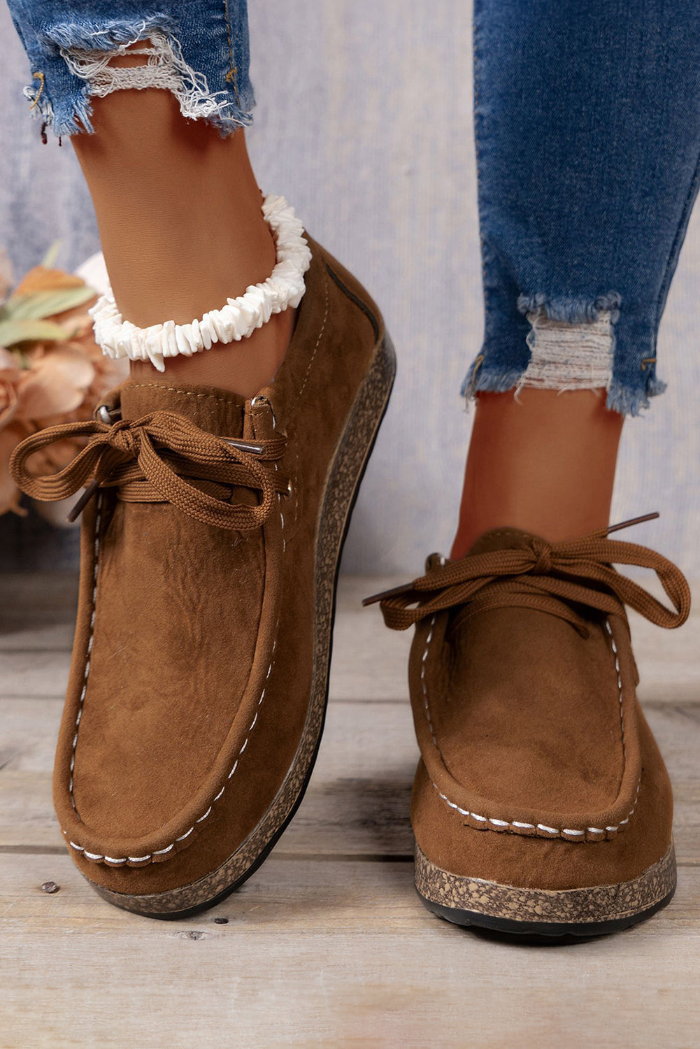 Sutton Thick Sole Lace-up Casual Shoes Threaded Pear