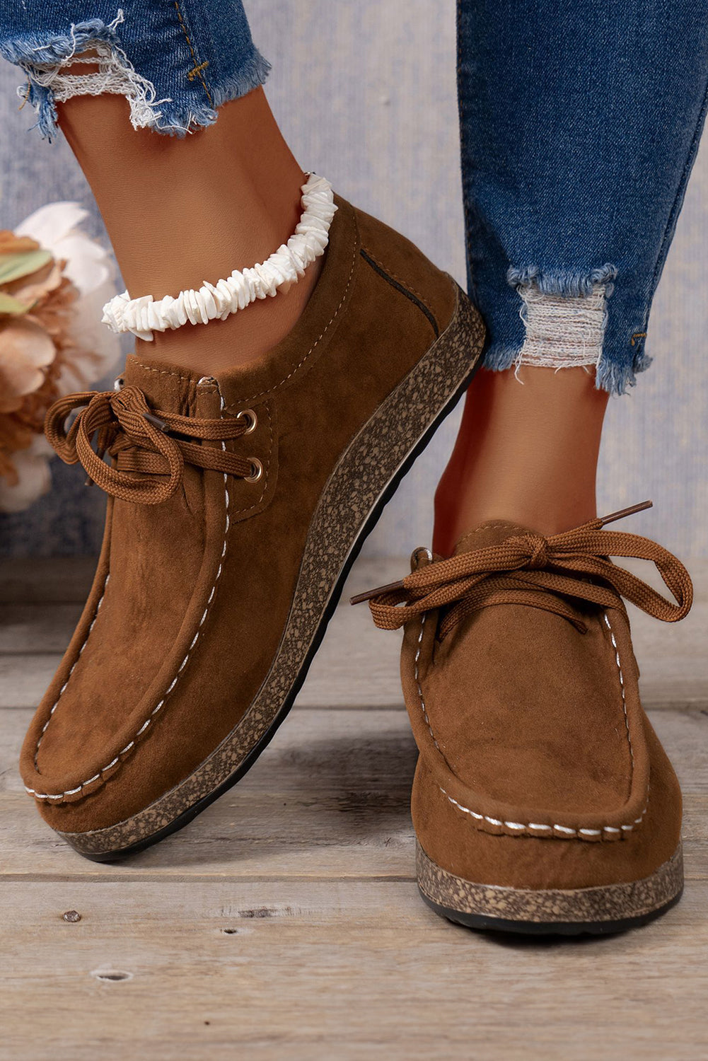 Sutton Thick Sole Lace-up Casual Shoes Threaded Pear