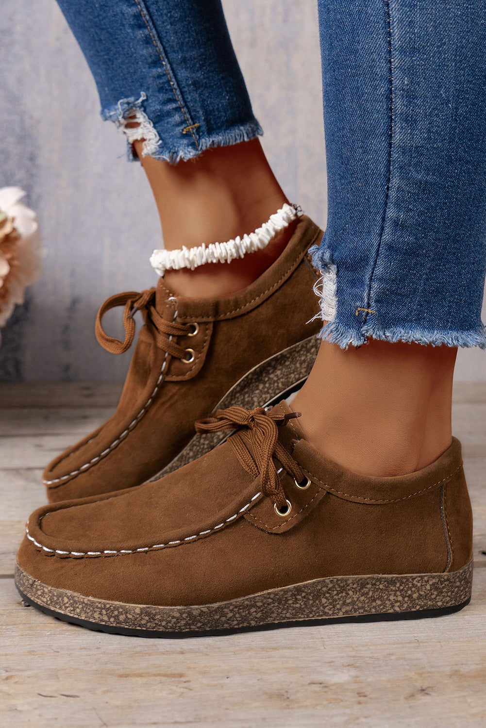 Sutton Thick Sole Lace-up Casual Shoes Threaded Pear