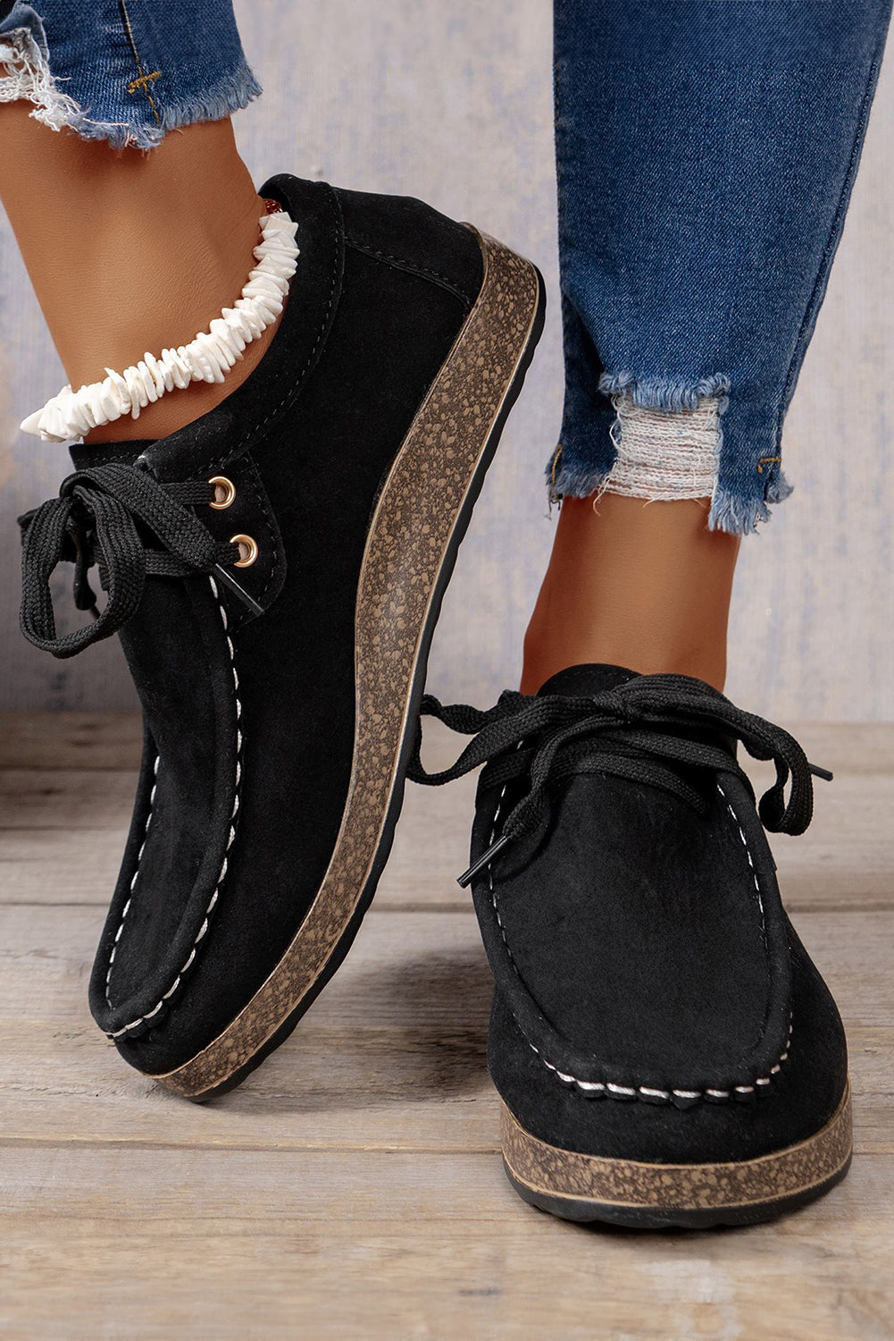 Sutton Thick Sole Lace-up Casual Shoes Threaded Pear