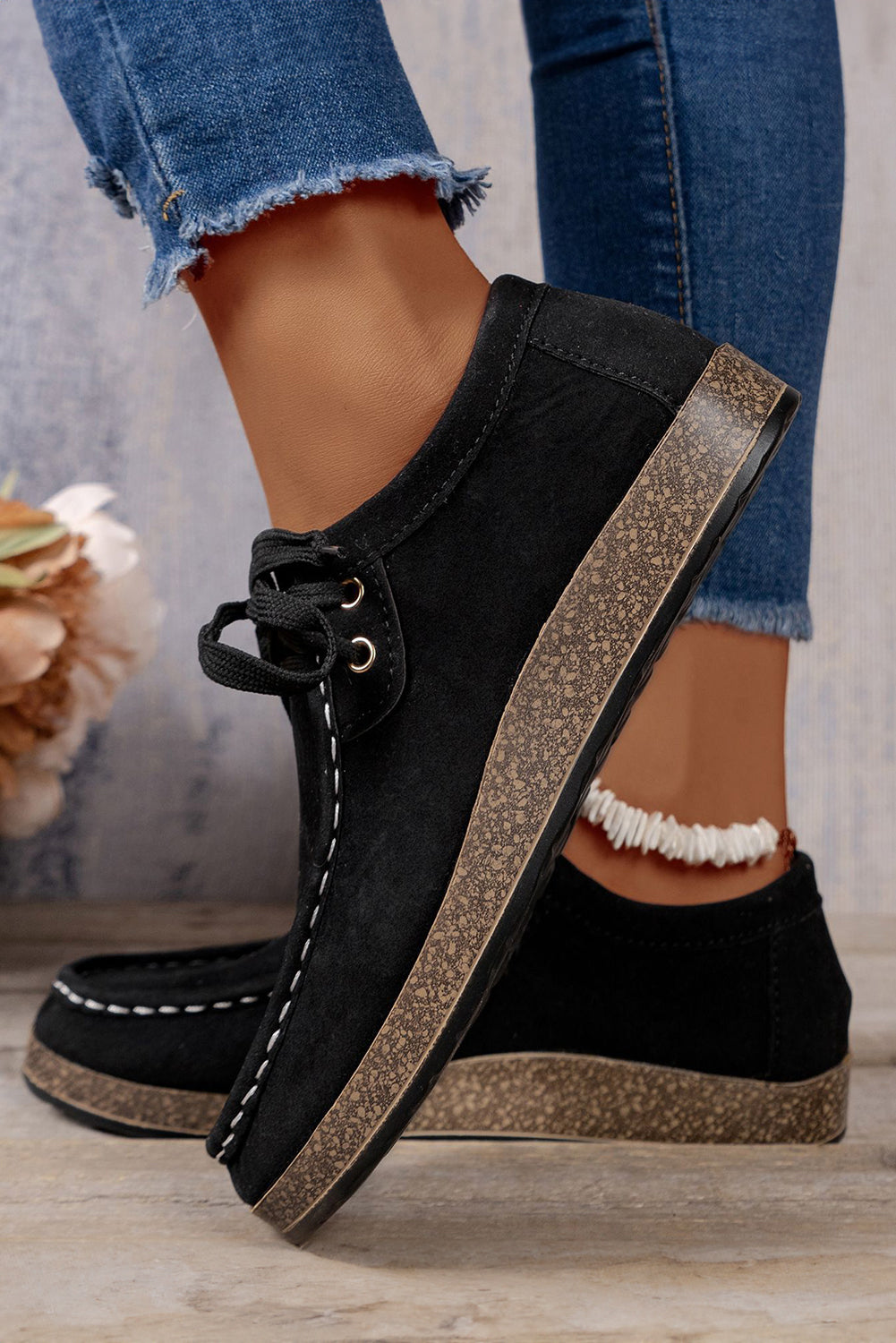 Sutton Thick Sole Lace-up Casual Shoes Threaded Pear