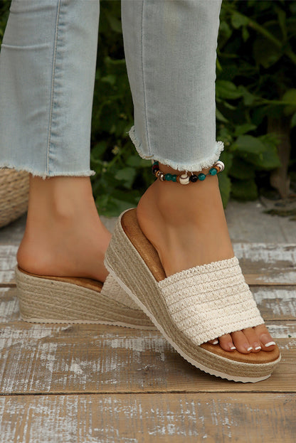 Woven Wide Band Platform Slippers