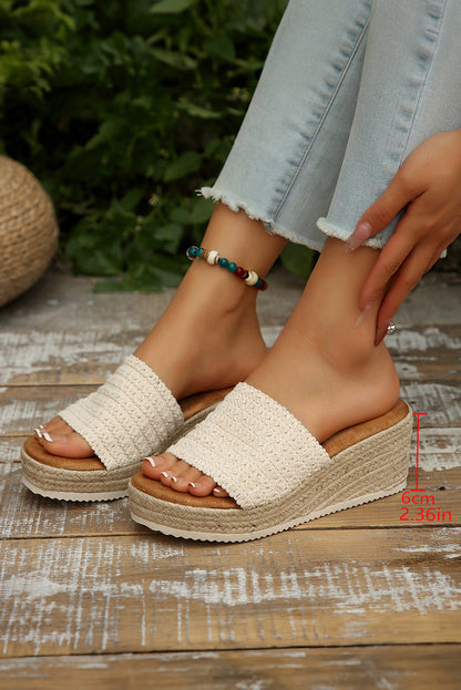 Woven Wide Band Platform Slippers