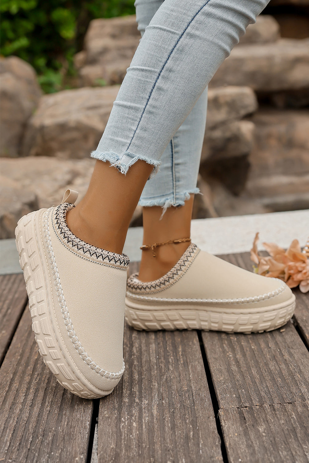 Millie Plush Winter Clog Slippers Threaded Pear