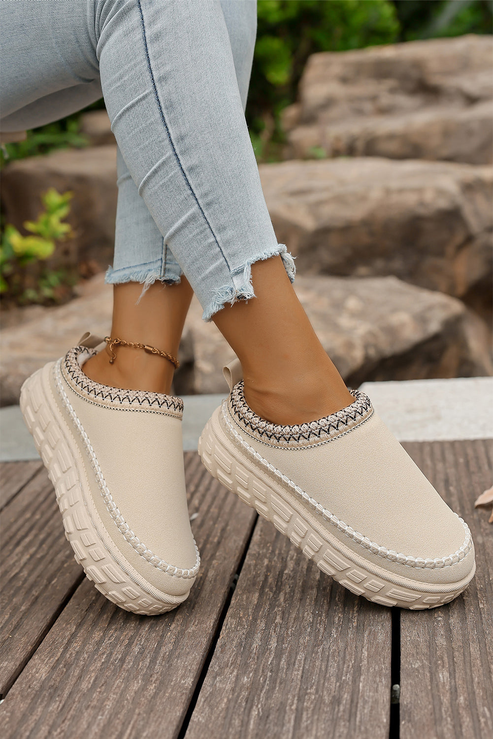 Millie Plush Winter Clog Slippers Threaded Pear