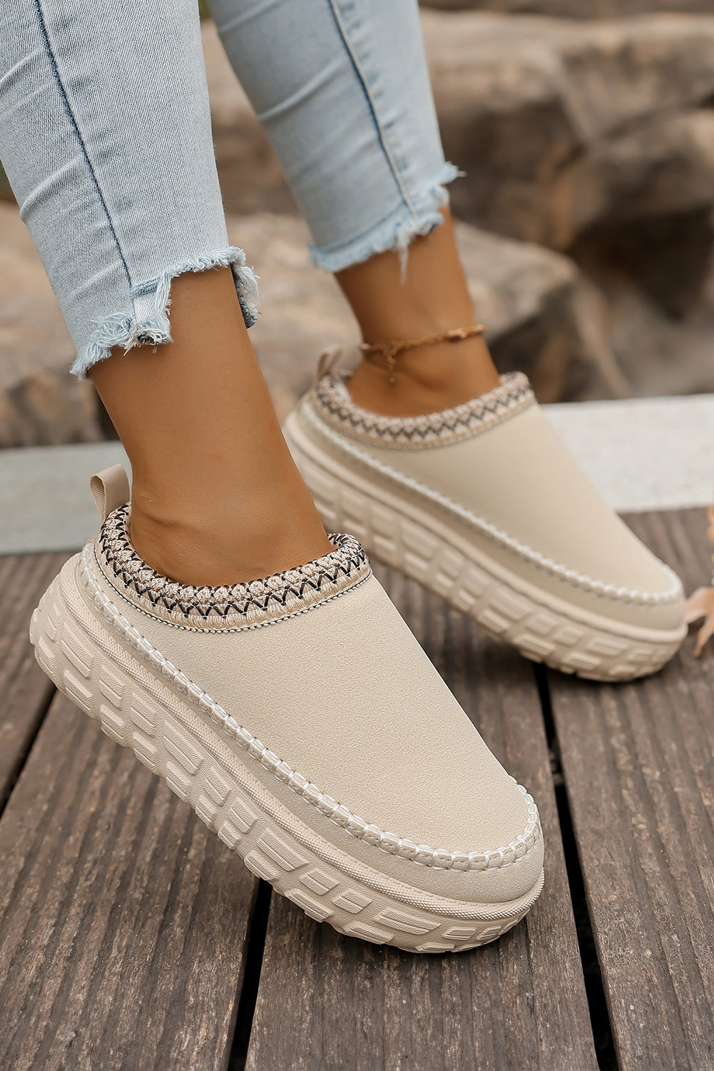 Millie Plush Winter Clog Slippers Threaded Pear