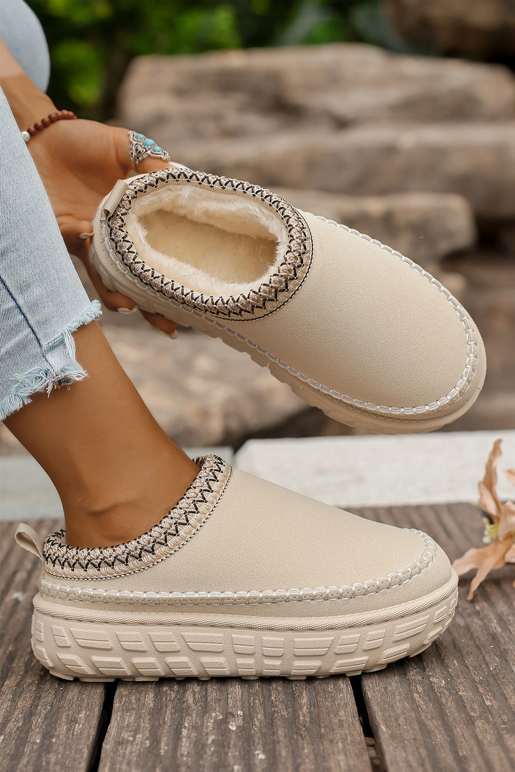 Millie Plush Winter Clog Slippers Threaded Pear